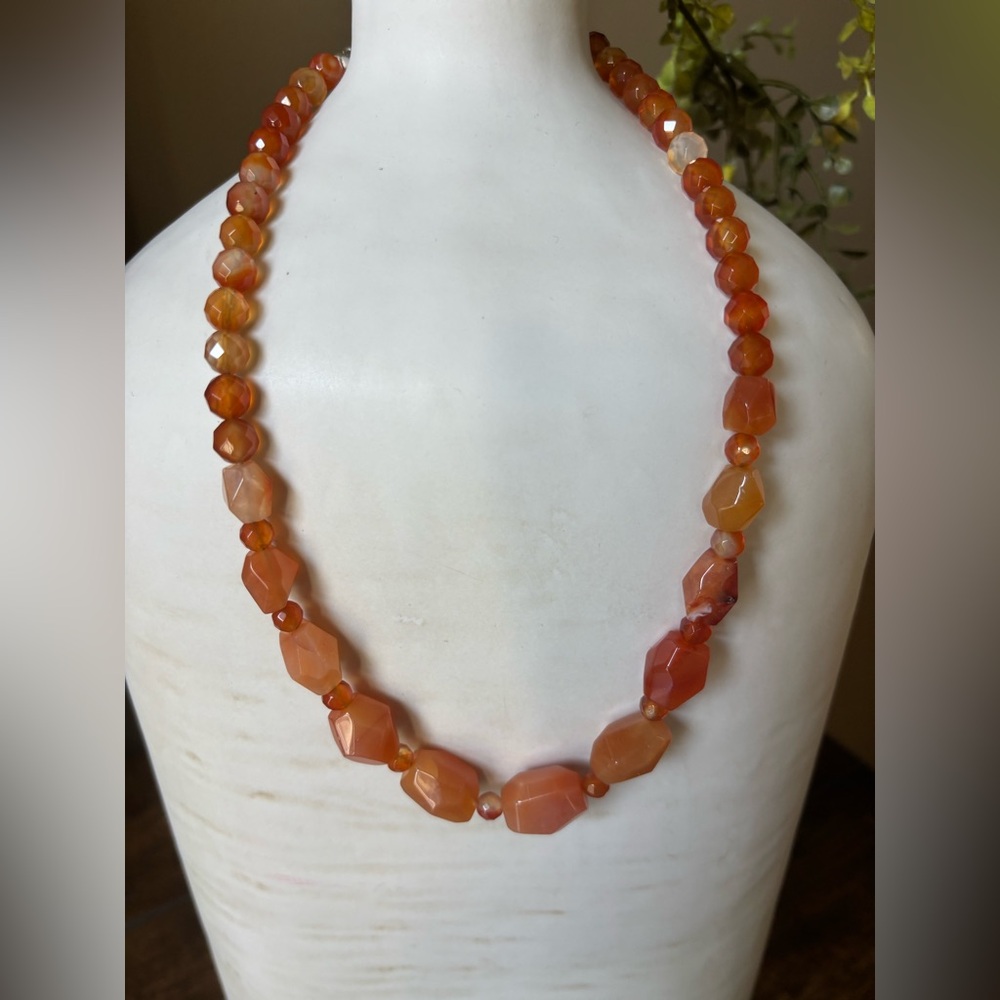 Jay King DTR Carnelian Gemstone Necklace Orange Faceted Nugget Sterling Silver